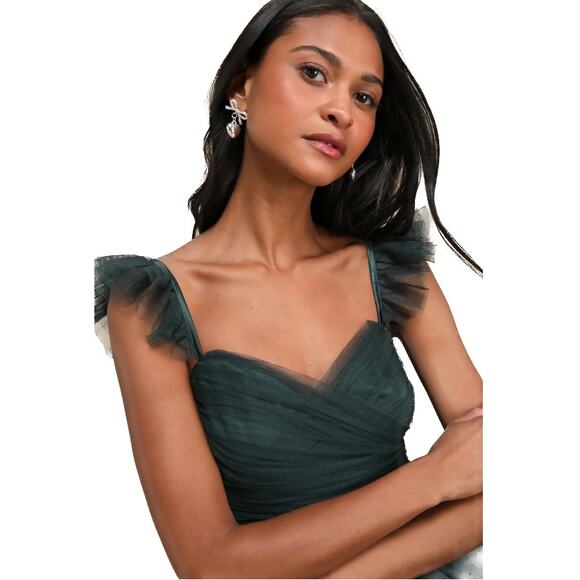 Lulus Emerald Swiss Dot Green Mesh Maxi Dress Size XL - Picture 9 of 10